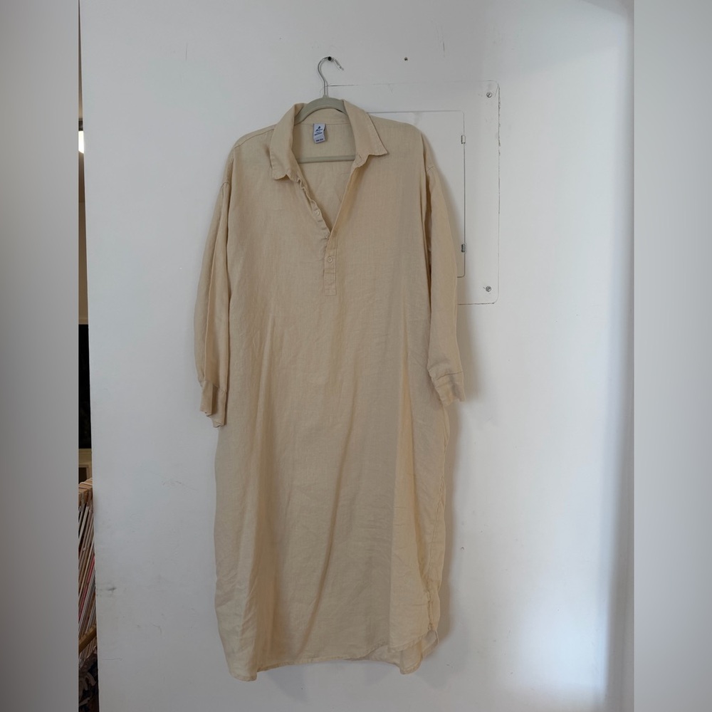 Beige Long Sleeve Shirt Maxi Dress